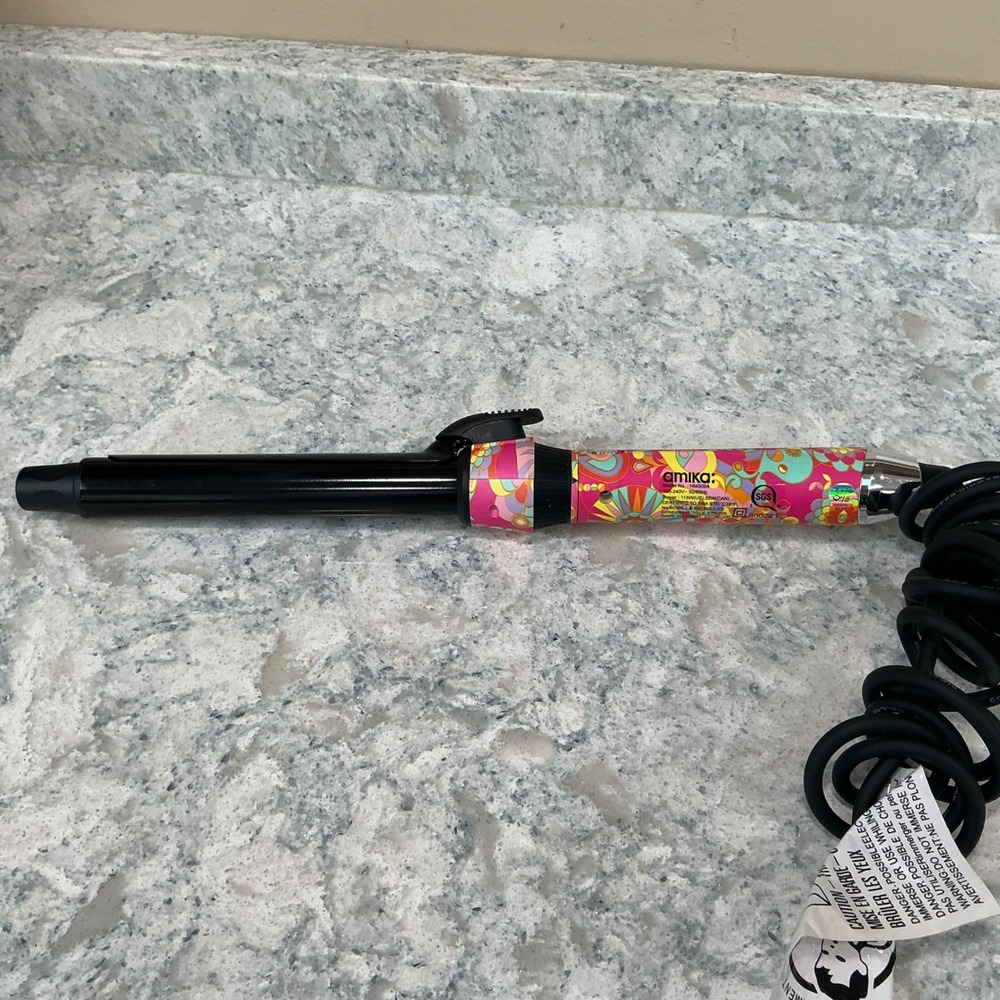 amika: Curling Iron HMS004 1 Inch Pink Floral Ceramic Professional Hair Styler